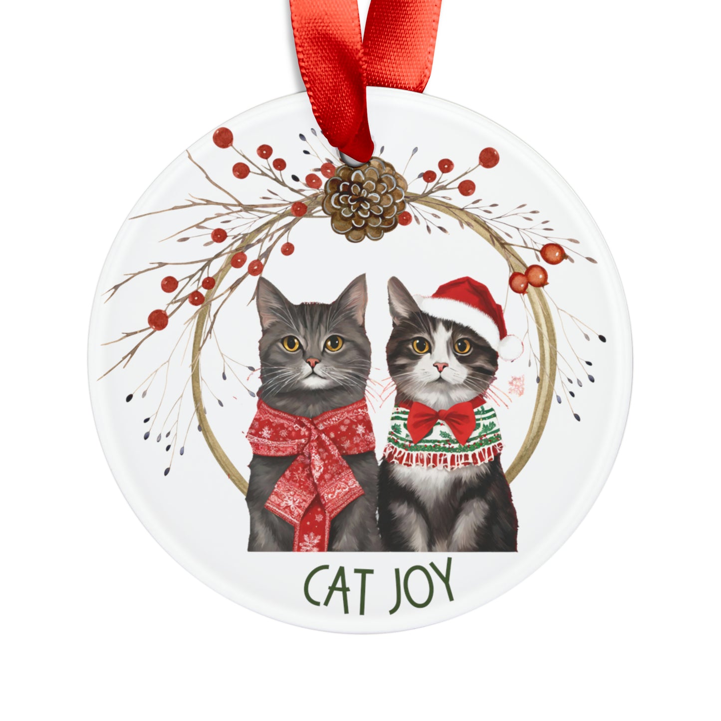 Cat Joy Holiday Ornament with Ribbon