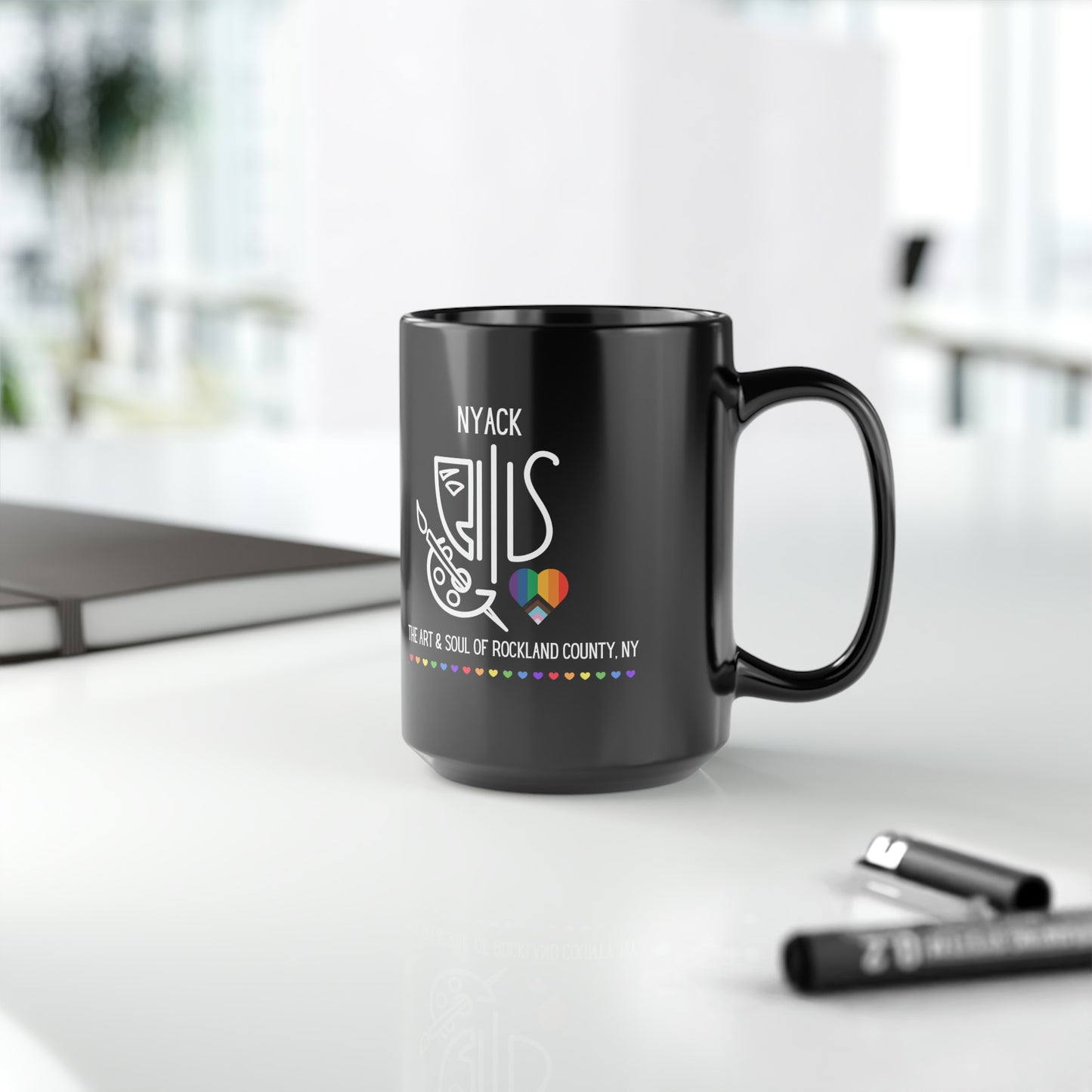 Nyack Pride Art & Soul All Black Mug, 15oz