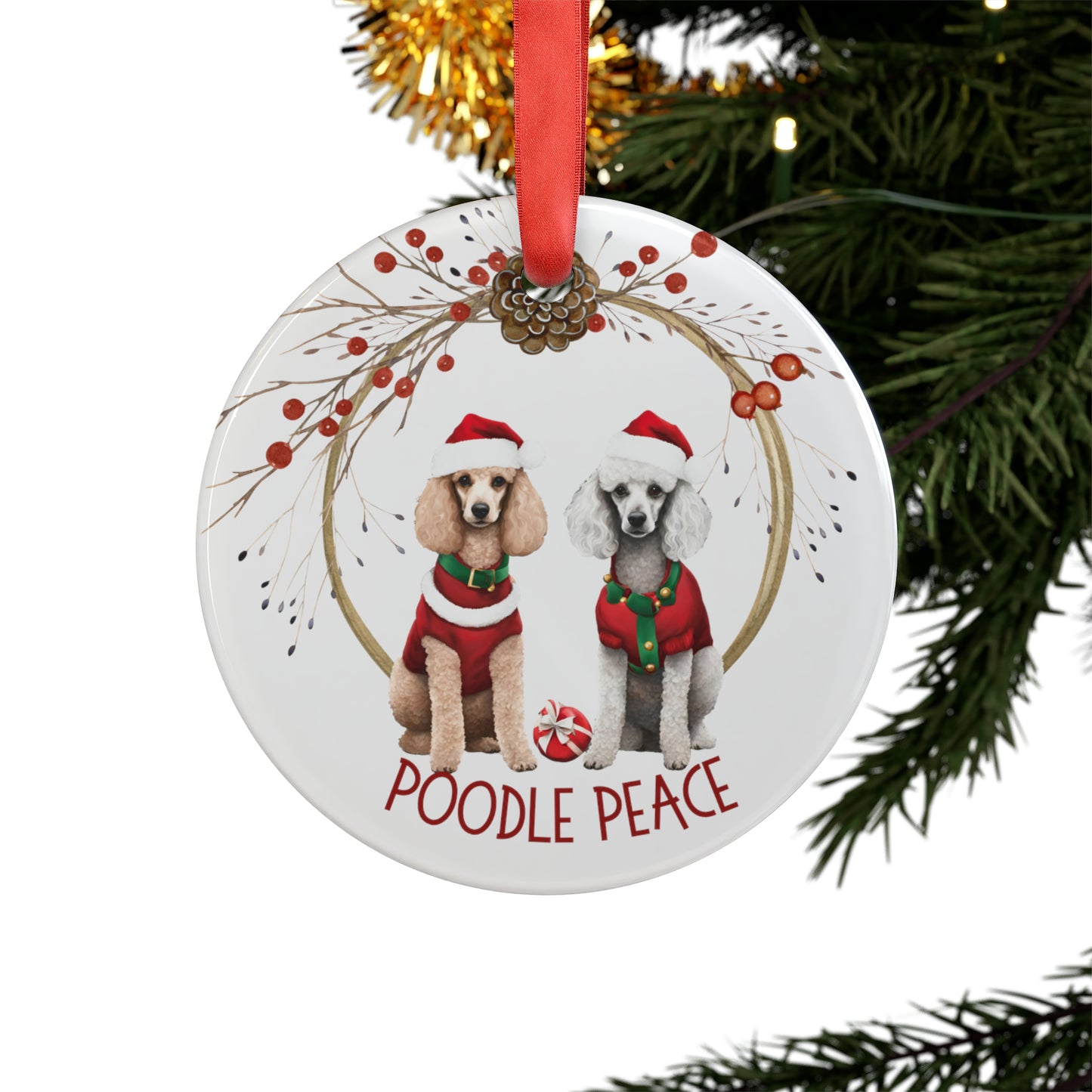 Poodle Holiday Ornament with Ribbon