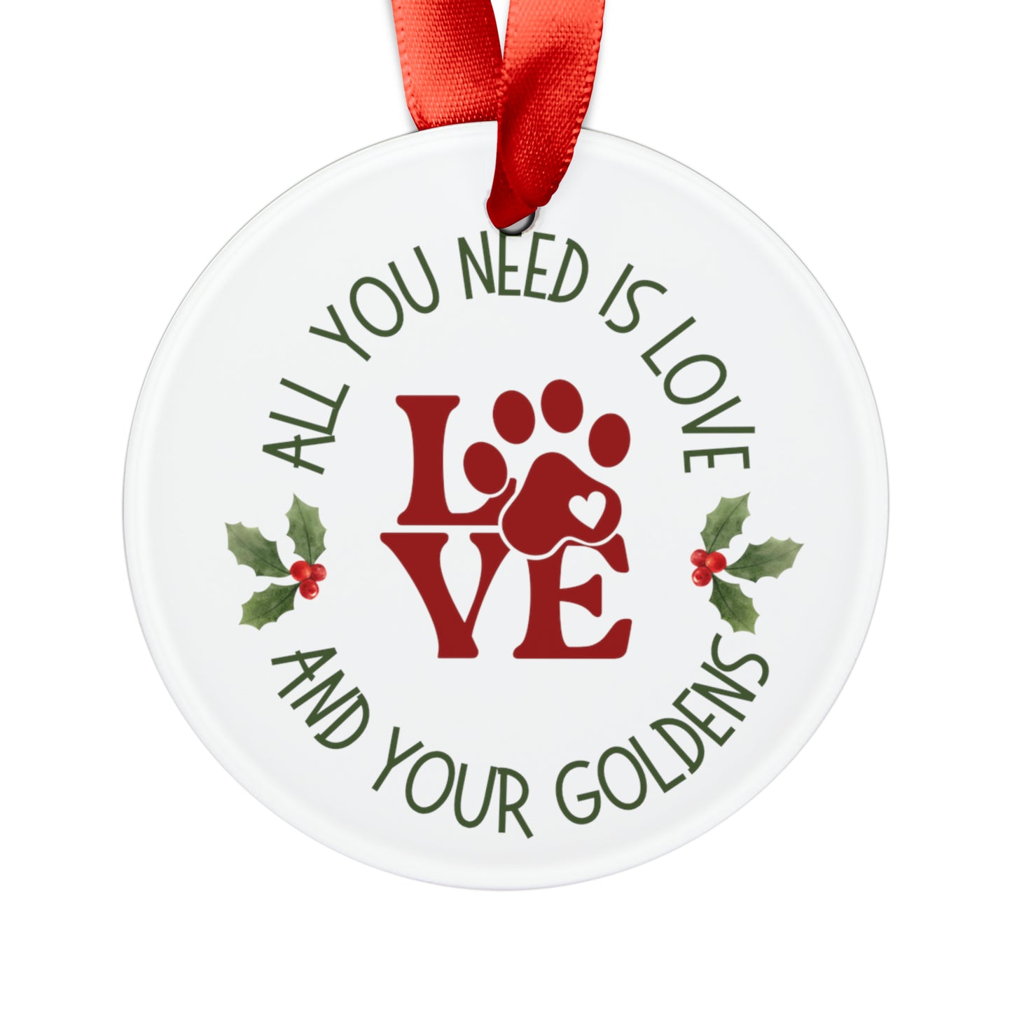 Golden Retriever Holiday Ornament with Ribbon