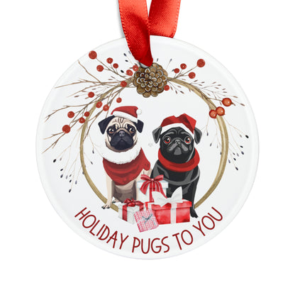 Pugs Holiday Ornament with Ribbon