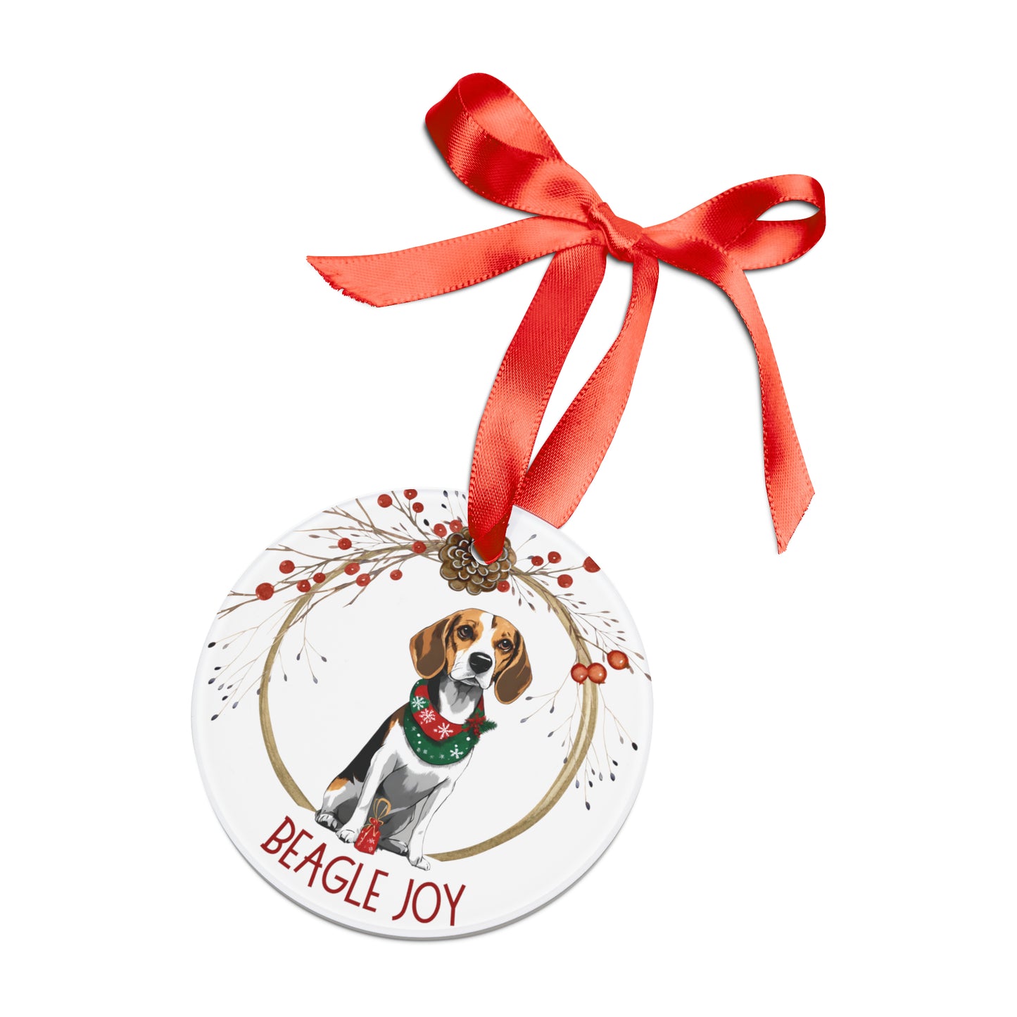 Beagle Joy Holiday Ornament with Ribbon