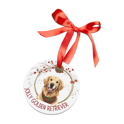 Golden Retriever Holiday Ornament with Ribbon