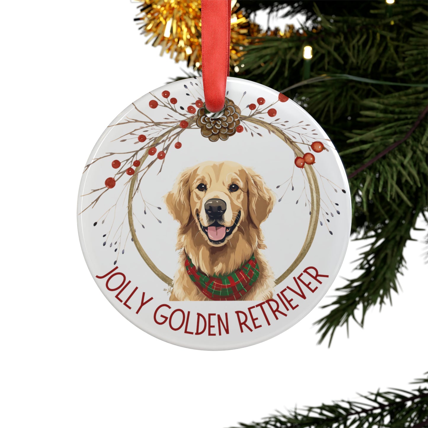 Golden Retriever Holiday Ornament with Ribbon