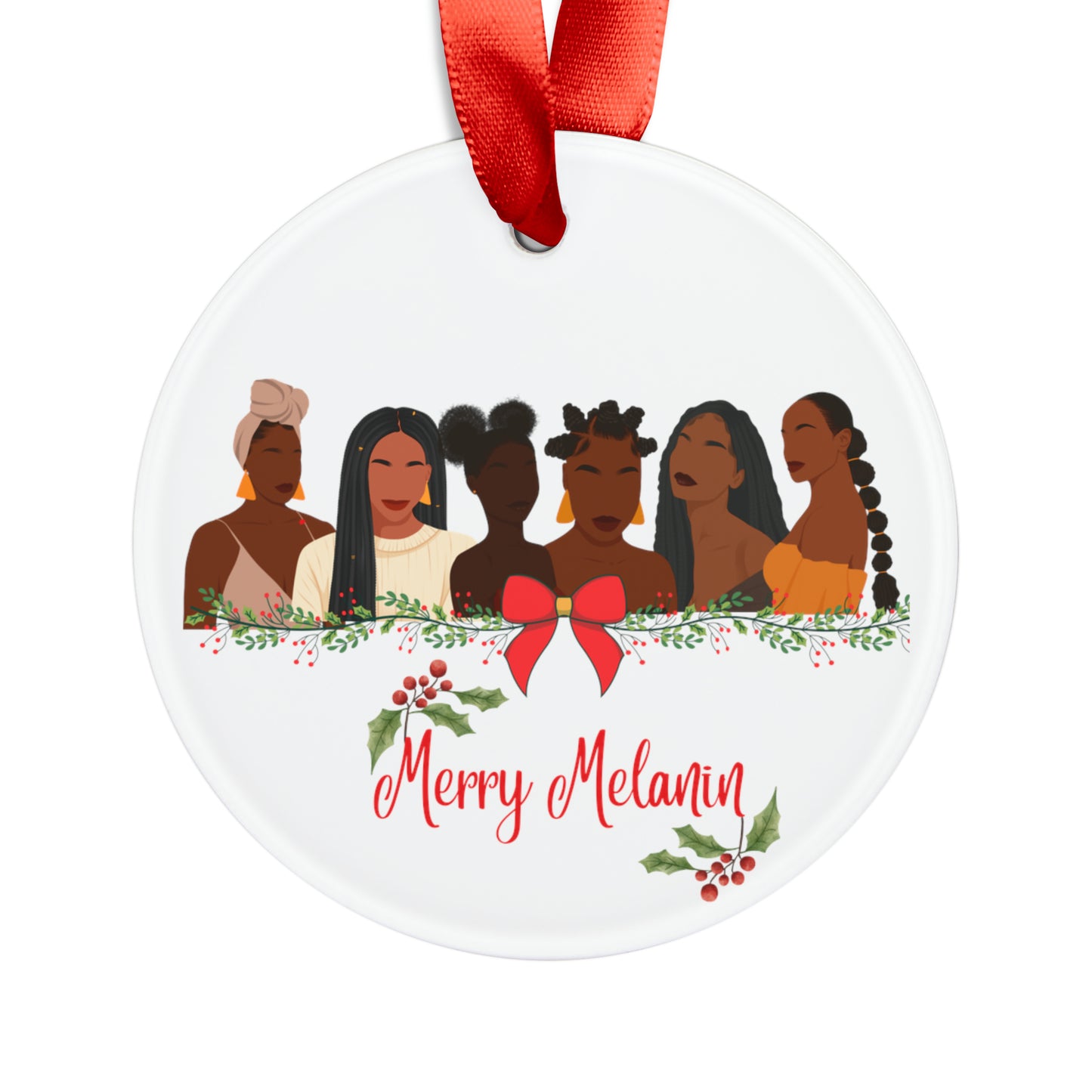 Merry Melanin Ornament with Ribbon