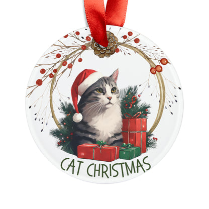 Cat Christmas Ornament with Ribbon