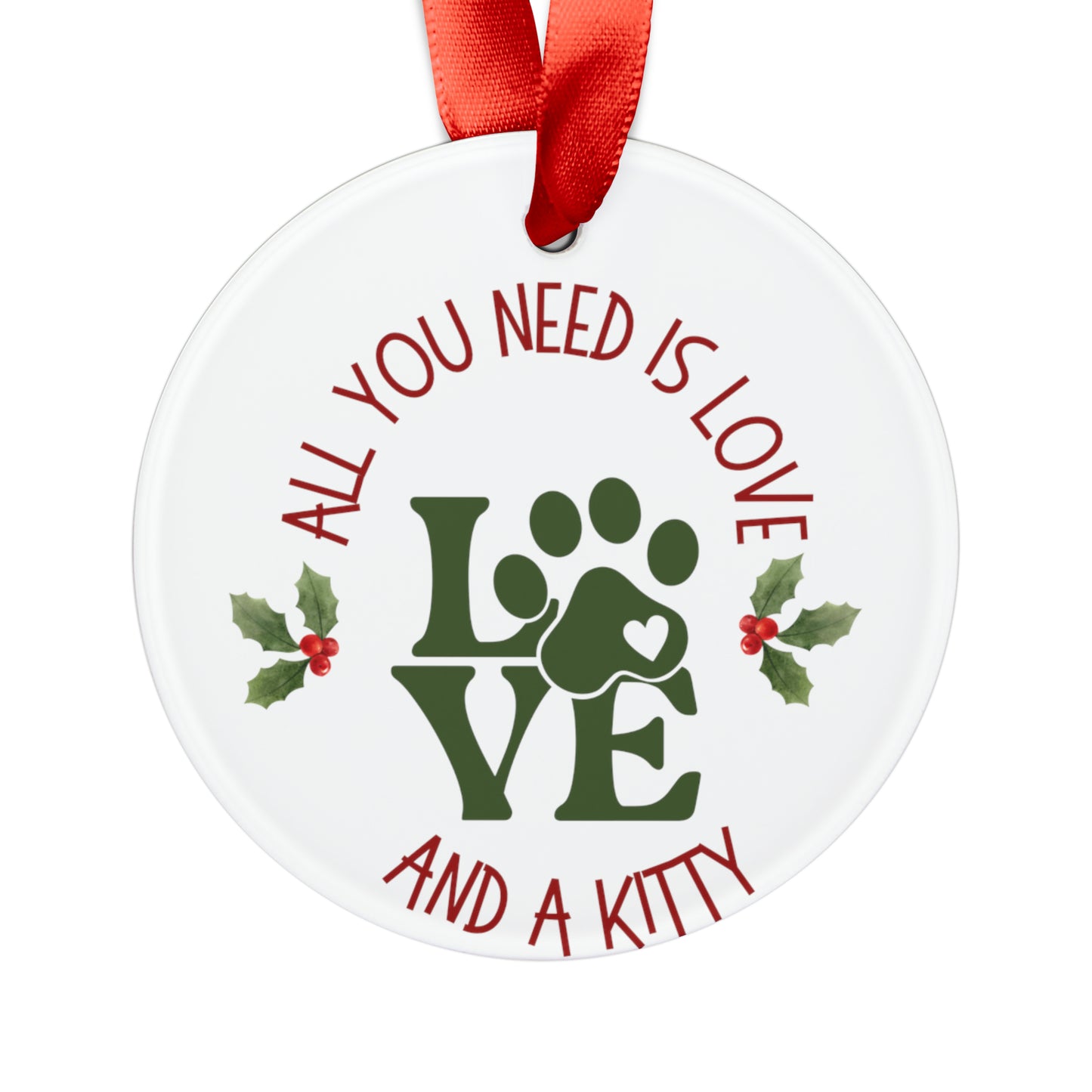 Merry Kitty Holiday Ornament with Ribbon