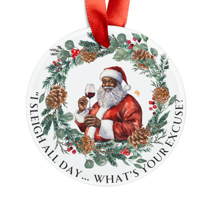 Santa (African American) Ornament with Ribbon