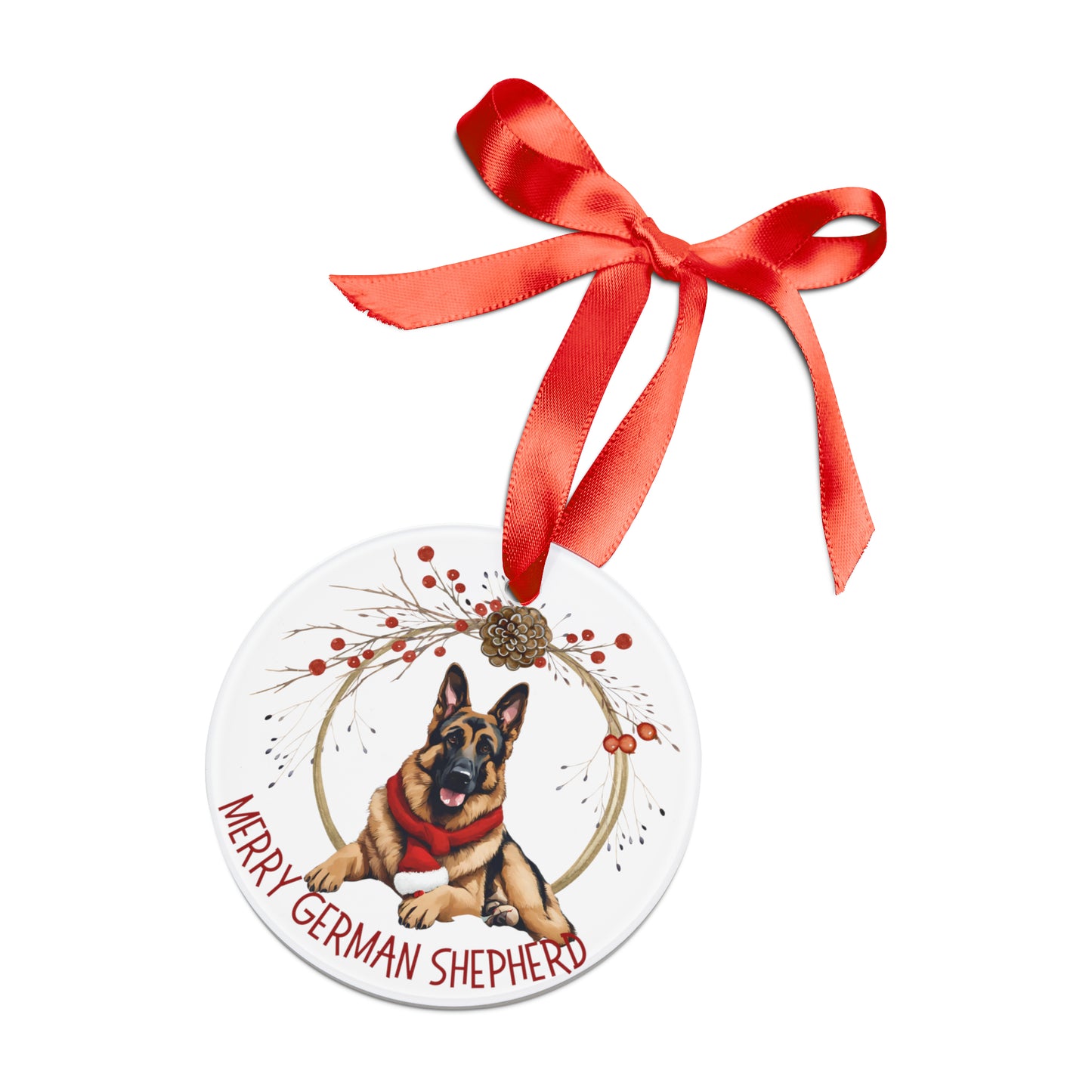 German Shepherd  Holiday Ornament with Ribbon