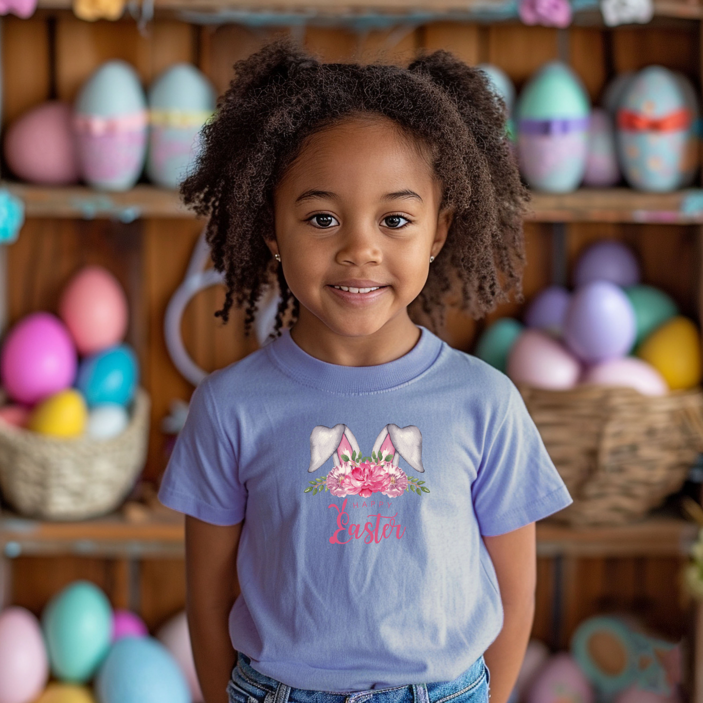 Floral Watercolor Bunny Kids Easter Tee