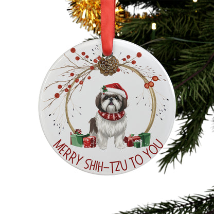 Shih-Tzu Holiday Ornament with Ribbon