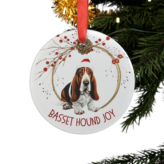 Basset Hound Holiday Ornament with Ribbon