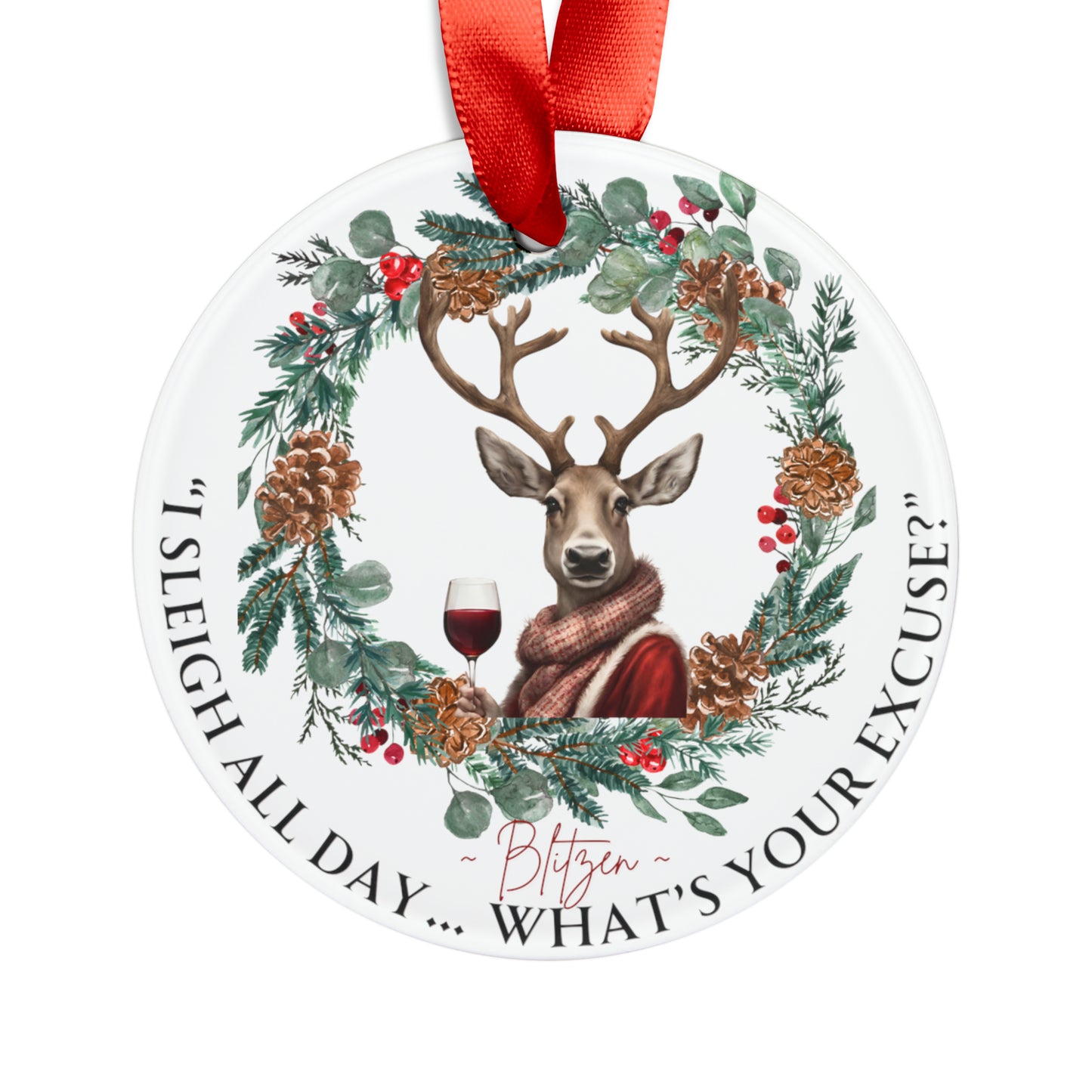 Blitzen Reindeer Ornament with Ribbon