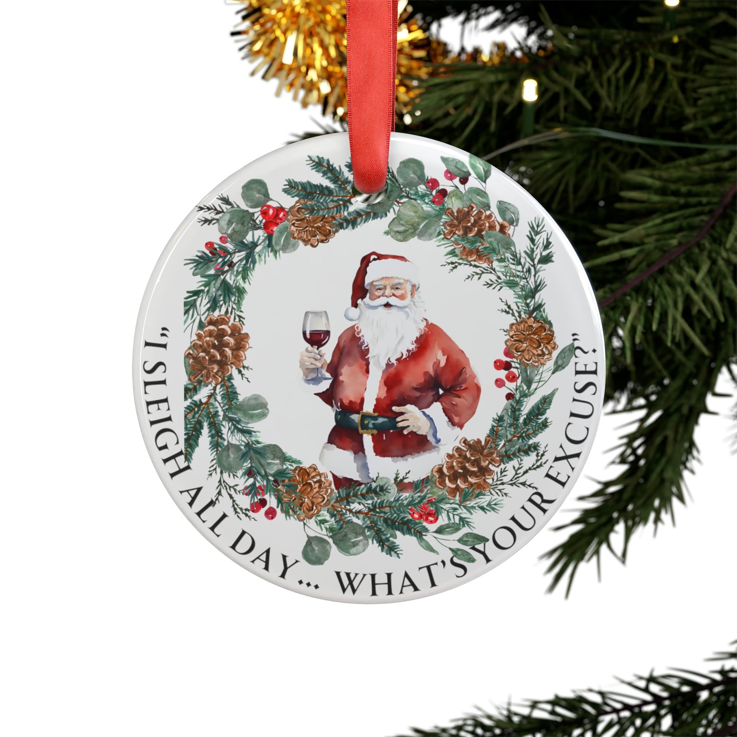 Santa (Caucasian) Ornament with Ribbon
