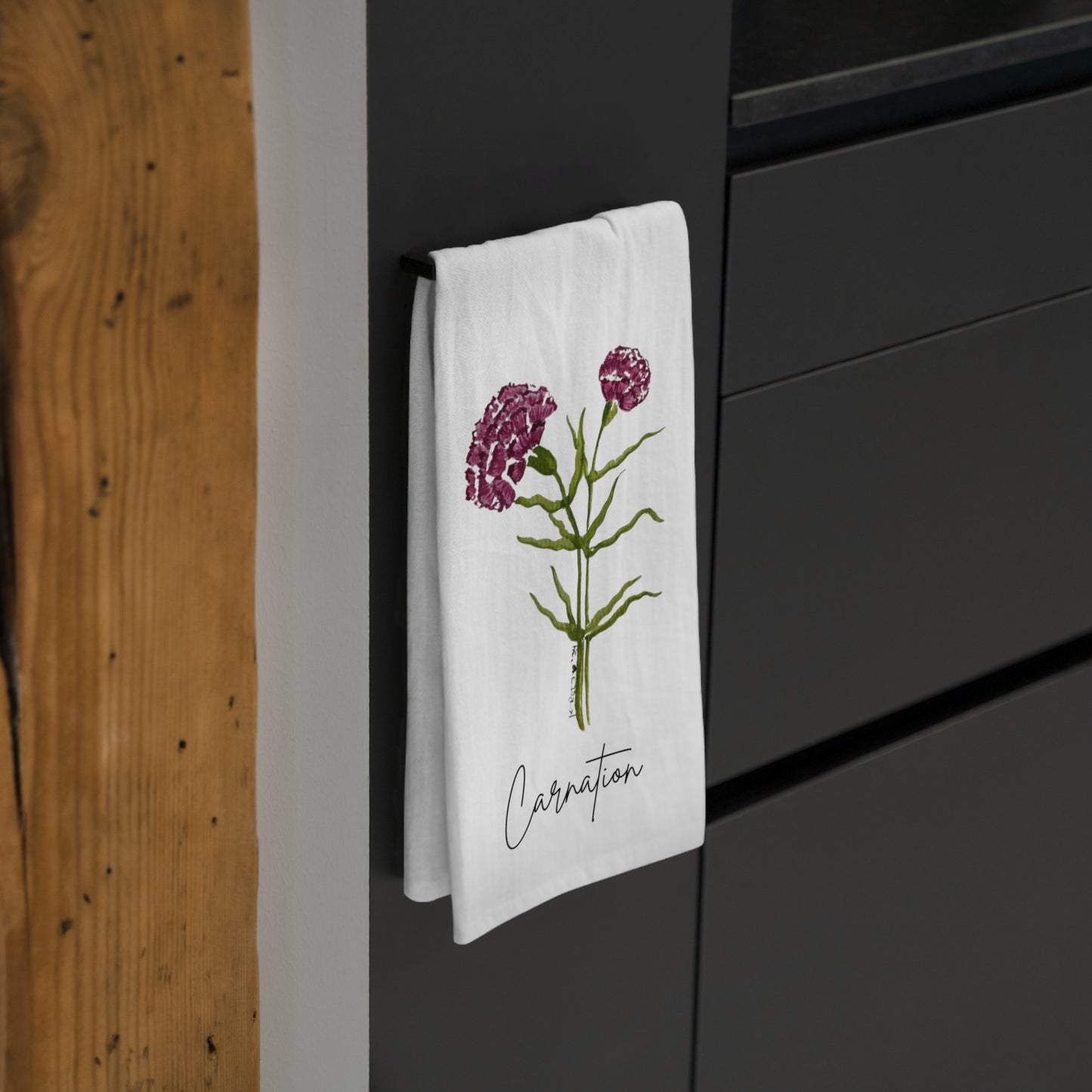 Handpainted Carnation Floral Tea Towels