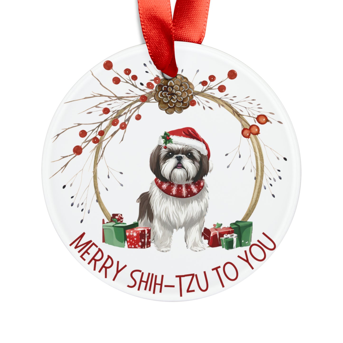 Shih-Tzu Holiday Ornament with Ribbon