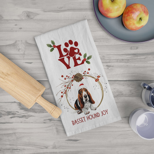 Basset Hound Holiday Tea Towel