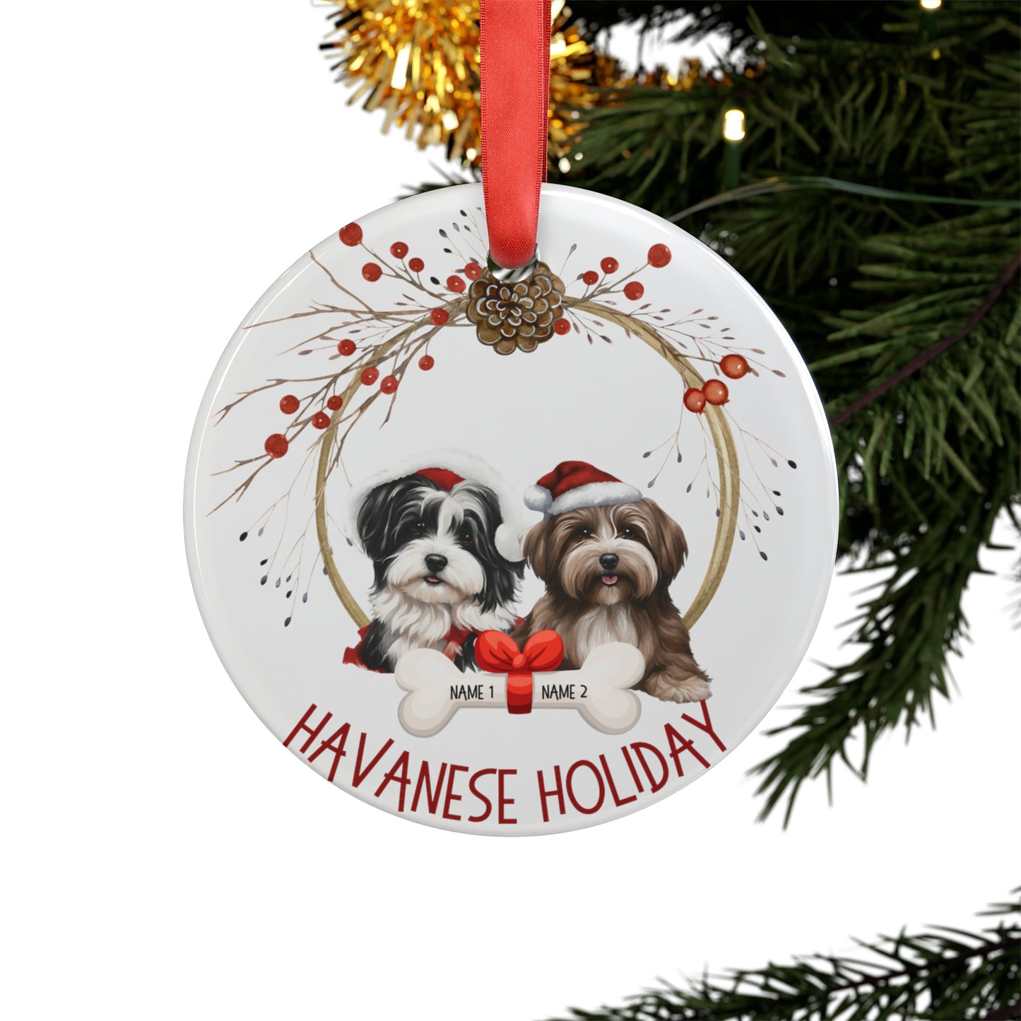 Havanese Holiday Ornament with Ribbon