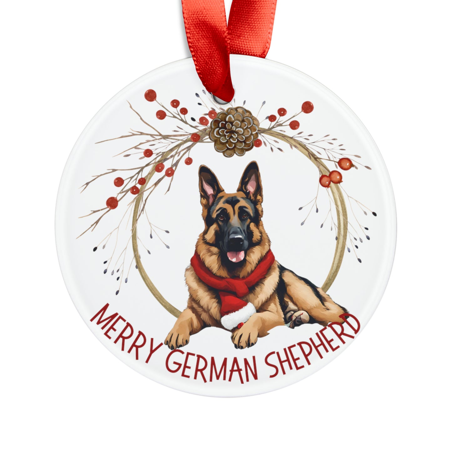 German Shepherd  Holiday Ornament with Ribbon